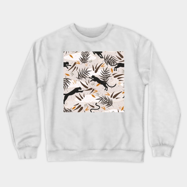 Wilderness with Exotic Plants and Big Cats in Earthy, Natural Shades Crewneck Sweatshirt by matise